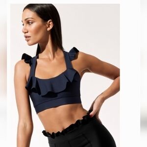 Carbon38 Ruffle Strap Sports Bra Navy Sz XS